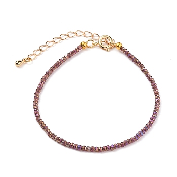 Faceted Electroplate Glass Beaded Bracelets, with Golden Plated Brass Spring Ring Clasps, Rondelle, Rosy Brown, 7-1/2 inch(19cm)