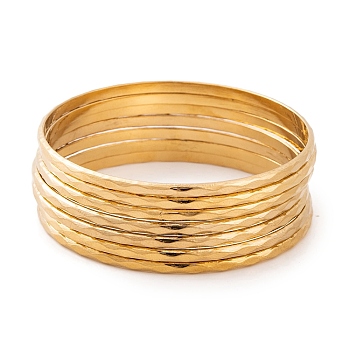 7Pcs PVD Vacuum Plating 304 Stainless Steel Textured Ring Bangles Set for Women, Long-Lasting Plated, Golden, 3mm, Inner Diameter: 2-1/2 inch(6.5cm)