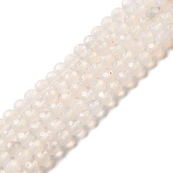 Natural White Agate Beads Strands, Faceted, Round, WhiteSmoke, 4mm, Hole: 0.5mm, about 91~93pcs/strand, 15 inch