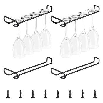 Iron Wine Glass Holder, Wall-mounted Glass Storage Rack, with Screw, Black, 263x109.5x31.5mm, Hole: 4mm