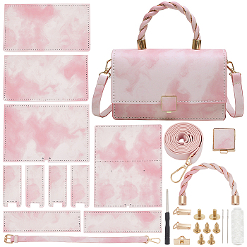 DIY Imitation Leather Sew on Women's Marble Pattern Handbag Making Kits, include Needle, Screwdriver, Thread, Clasp, Pink, Finished: 13x20x7cm
