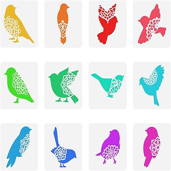 12Pcs 12 Styles PET Hollow Out Drawing Painting Stencils Sets, for DIY Scrapbook, Photo Album, Tree & Chakra & Flower & Sun & Moon, Chick Pattern, 150x150mm, 1pc/style