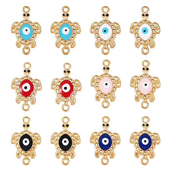 12Pcs 6 Colors Alloy Enamel Connector Rhinestone Settings, Turtoise with Evil Eye, Mixed Color, 27x16x2.5mm, Hole: 1.8mm, Fit for 1.2mm Rhinestone, 2pcs/color