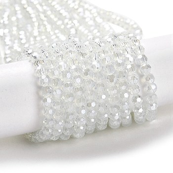 Electroplate Glass Beads Strands, Faceted, Pearl Luster Plated, Round, WhiteSmoke, 4mm, Hole: 0.7mm, about 88~95pcs/strand, 12.99~14.06 inch(33~35.7cm)