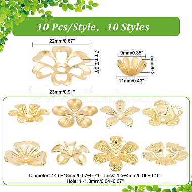 Elite 100Pcs 10 Styles Brass Bead Caps for DIY Hair Decoration Accessories(KK-PH0005-72)-2