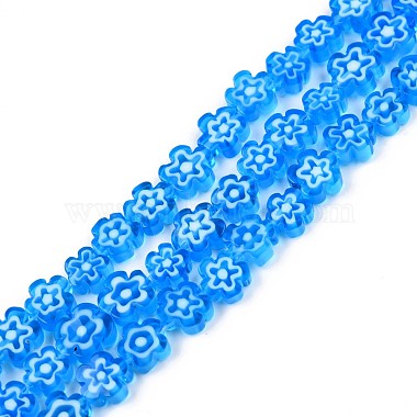 Deep Sky Blue Flower Millefiori Lampwork Beads