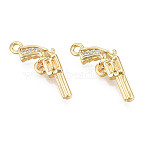 Brass Micro Pave Cubic Zirconia Pendants, Cadmium Free & Nickel Free & Lead Free, Real 18K Gold Plated, Pistol, Clear, 17x8.5x3mm, Hole: 1.2mm(X2-KK-N231-246)
