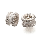 925 Sterling Silver Micro Pave Clear Cubic Zirconia Beads, Column, Real Platinum Plated, 6x4mm, Hole: 0.8mm(STER-B006-18P)