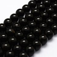 Natural Golden Sheen Obsidian Beads Strands, Round, 10mm, Hole: 1.2mm, about 42pcs/strand, 16 inch(G-F364-08-10mm)