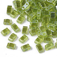 2-Hole Glass Seed Beads, Transparent Colours Luster, Rectangle, Yellow Green, 4.5~5.5x2x2~2.5mm, Hole: 0.5~0.8mm(SEED-S023-36B-03)