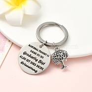 Alloy & 201 Stainless Steel Keychain, with Alloy Rings, Tree of Life, Antique Silver & Platinum, 6.2cm(KEYC-YW00091-06)