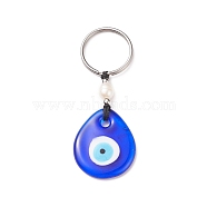 Handmade Lampwork Blue Evil Eye Keychain Key Ring, Natural Pearl Bead Lucky Eyes Charm for Good Luck and Protection, Teardrop, 7.5cm, Pendant: 34x29x5mm(KEYC-JKC00385-01)