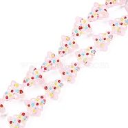Handmade Bumpy Glass Beads Strands, Dyed & Heated, Dyed & Heated, with Enamel, Christmas Trees, Pink, 16~16.5x14.5~15x7~7.5mm, Hole: 1.2mm, about 22pcs/strand, 13.98~14.17 inch(35.5~36cm)(LAMP-F032-08H)