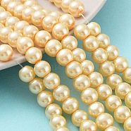 Baking Painted Pearlized Glass Pearl Round Bead Strands, Moccasin, 8~9mm, Hole: 1mm, about 105pcs/strand, 31.4 inch(HY-Q330-8mm-61)