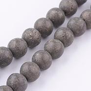 Natural Pyrite Beads Strands, Round, Frosted, 6mm, Hole: 1mm, about 62pcs/strand, 16 inch(G-P303-03-6mm-16)