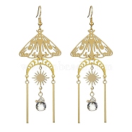 Brass Butterfly Dangle Earrings for Women, with Stainless Steel Finding and Glass Teardrop Pendant, Golden, 89x33mm(EJEW-TA00369)