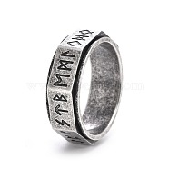 Rune Words Viking Amulet Titanium Steel Rotating Finger Ring, Fidget Spinner Ring for Calming Worry Meditation, Antique Silver, US Size 8(18.1mm)(PW-WG34578-27)