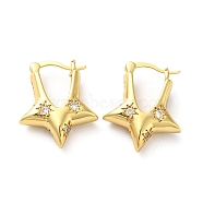 Clear Cubic Zirconia Star Hoop Earrings, Brass Jewelry for Women, Golden, 23.5x20x7mm, Pin: 0.8~1.1mm(EJEW-Q024-01G)