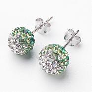 Austrian Crystal Ball Ear Studs, with 925 Sterling Silver Pins, 205_Emerald, 19x8mm, Pin: 0.8mm(EJEW-Q008-3)