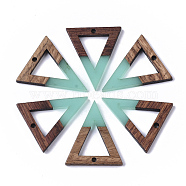 Resin & Walnut Wood Pendants, Triangle, Dark Turquoise, 27.5x24x3.5mm, Hole: 1.8mm(X-RESI-S358-56C)