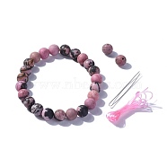 Natural Rhodonite Round Beads Stretch Bracelets, Frosted, Packing Box, 2-1/8 inch(5.3cm)(BJEW-JB04174-03)