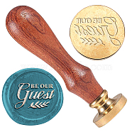 Graduation Theme Wax Seal Stamp Set, Golden Tone Sealing Wax Stamp Solid Brass Head, with Retro Wood Handle, for Envelopes Invitations, Gift Card, Word Be Our Guest, 83x22mm, Stamps: 25x14.5mm(AJEW-WH0208-1082)