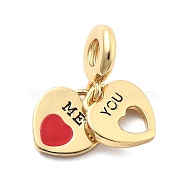 Rack Plating Brass Red Enamel European Dangle Charms, Large Hole Pendants, Me You Heart Cadmium Free & Lead Free, Long-Lasting Plated, Real 18K Gold Plated, 24.5mm, Hole: 4.5mm(KK-Q017-34G)