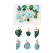 12Pcs 6 Style Synthetic Malachite & Turquoise Pendants, with Light Gold Iron Loop, Faceted, Scabbard & Oval & Heart & Teardrop & Tusk, Mixed Color, 2pcs/style(G-LS0002-20)