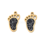 Ion Plating(IP) 304 Stainless Steel Pendants, Synthetic Turquoise Dyed Footprint Charms, Black, Real 18K Gold Plated, 15.8x9.3x1.7mm, Hole: 1.5mm(STAS-S136-05G)