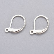 304 Stainless Steel Leverback Earring Findings, with Loop, Silver Color Plated, 15x10x1.5mm, Hole: 1.2mm, Pin: 1x0.8mm(X-STAS-H434-51S)
