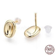 925 Sterling Silver Stud Earrings, Oval, Nickel Free, with S925 Stamp, Real 18K Gold Plated, 9.5x6.5mm, Pin: 0.8mm(STER-T004-38G)