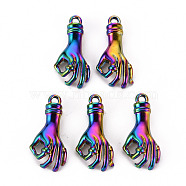 Alloy Pendants, Cadmium Free & Nickel Free & Lead Free, Palm, Rainbow Color, 25x12x5mm, Hole: 2mm(PALLOY-S180-078-NR)