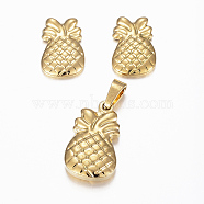 304 Stainless Steel Jewelry Sets, Pendants and Stud Earrings, Pineapple/Ananas, Golden, 18x11x3.5mm, Hole: 5x3mm, 13.5x9x2mm, Pin: 0.8mm(X-SJEW-H116-19G)