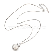 925 Sterling Silver Necklaces, Pearl and Cubic Zirconia Necklaces, Round, Platinum, 15.55 inch(39.5cm)(STER-Z009-16P)