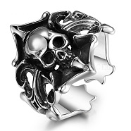 Alloy Pirate Skull Open Ring, Gothic Wide Ring for Women Men, Antique Silver, US Size 8(18.1mm)(SKUL-PW0004-15)