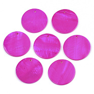 Natural Freshwater Shell Pendants, Flat Round, Spray Painted, Magenta, 25x2mm, Hole: 1.5mm(X-SHEL-R022-01D)