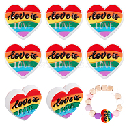 8Pcs Pride Rainbow Theme Food Grade Eco-Friendly Silicone Beads, Chewing Beads For Teethers, DIY Nursing Necklaces Making, Heart with Word Love is Love, Colorful, 25x26x7.5mm, Hole: 3mm(SIL-CA0001-34)