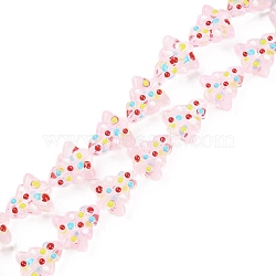 Handmade Bumpy Glass Beads Strands, Hand Drawn Beads, Dyed & Heated, Dyed & Heated, with Enamel, Christmas Trees, Pink, 16~16.5x14.5~15x7~7.5mm, Hole: 1.2mm, about 22pcs/strand, 13.98~14.17 inch(35.5~36cm)(LAMP-F032-08H)