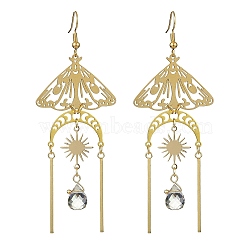 Brass Butterfly Dangle Earrings for Women, with Stainless Steel Finding and Glass Teardrop Pendant, Golden, 89x33mm(EJEW-TA00369)