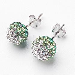 Austrian Crystal Ball Ear Studs, with 925 Sterling Silver Pins, 205_Emerald, 19x8mm, Pin: 0.8mm(EJEW-Q008-3)
