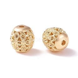 Brass Hollow Barrel Bead Rhinestone Settings, Champagne Gold, Fit for 1.6mm rhinestone, 11.5x10.5mm, Hole: 2mm(KK-P226-08CG)