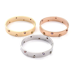 304 Stainless Steel Bangles, with Rhinestone, Colorful, Mixed Color, Inner Diameter: 2-1/4x1-7/8 inch(5.85x4.8cm)(BJEW-O184-18)