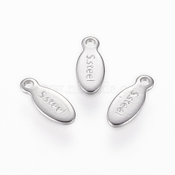 304 Stainless Steel Charms, Chain Extender Teardrop, Oval with Word Steel, Stainless Steel Color, 10x4mm, Hole: 1mm(STAS-L195-12P)