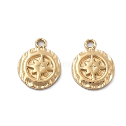 304 Stainless Steel Charms, Ion Plating(IP), Flat Round with Star Charm, Real 18K Gold Plated, 11x8.5x1.5mm, Hole: 1.2mm(STAS-Z121-34G)