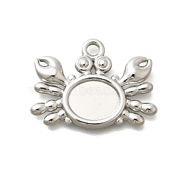 304 Stainless Steel Pendant Cabochon Settings, Ion Plating(IP), Crab, Stainless Steel Color, Tray: 10.5x8.5mm, 19x25.5x2mm, Hole: 2.5mm(STAS-E545-04F-P)