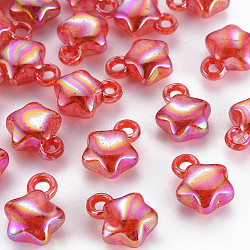 Transparent Crackle Acrylic Pendants, AB Color, Star, Crimson, 18x14x8.5mm, Hole: 3.5mm, about 510pcs/500g(MACR-S373-63-L03)