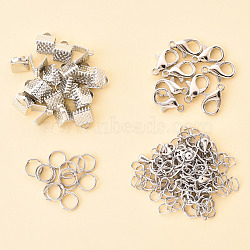 50 Pieces DIY Ribbon Ends Making Kits, Including Iron Ribbon Crimp Ends & Unsoldered Jump Rings, Zinc Alloy Lobster Claw Clasps, Brass Chain Extenders, Platinum, 6x7mm(DIY-YW0001-99C-P)