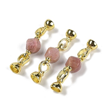 Natural Rhodochrosite with Brass Fold Over Clasps, Real 18K Gold Plated, Long-Lasting Plated, Rack Plating, Faceted Twist, 45mm