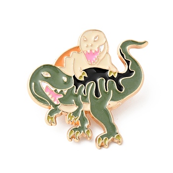 Dinosaur Enamel Pin, Light Gold Plated Alloy Badge for Backpack Clothes, Dark Olive Green, 36x38x1.5mm