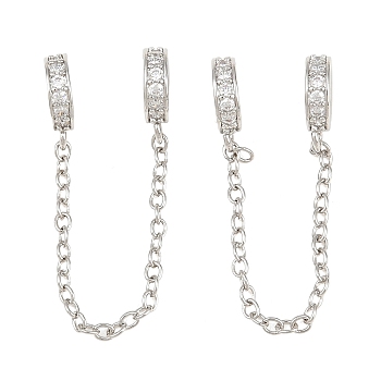 Brass Micro Pave Clear Cubic Zirconia Safety Chains, Ring Shape, Long-Lasting Plated, Rack Plating, Platinum, 67.5mm, Hole: 5mm